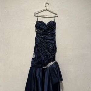 Jovani satin navy blue gown